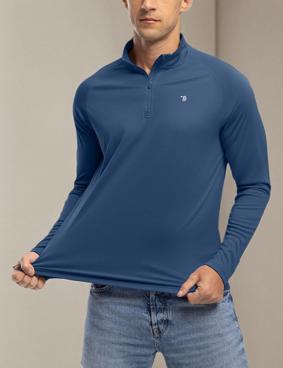 imageTBMPOY Mens Hiking Shirts 14 Zip Running Sun Protection Pullover Long Sleeve UPF 50 Lightweight Fishing Rash GuardBlue Grey1