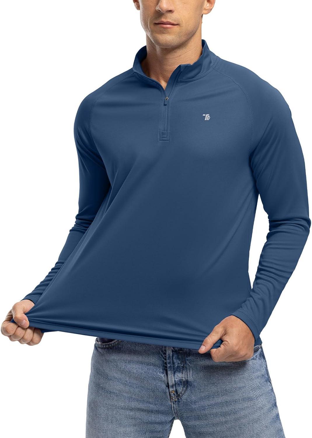 imageTBMPOY Mens Hiking Shirts 14 Zip Running Sun Protection Pullover Long Sleeve UPF 50 Lightweight Fishing Rash GuardBlue Grey1