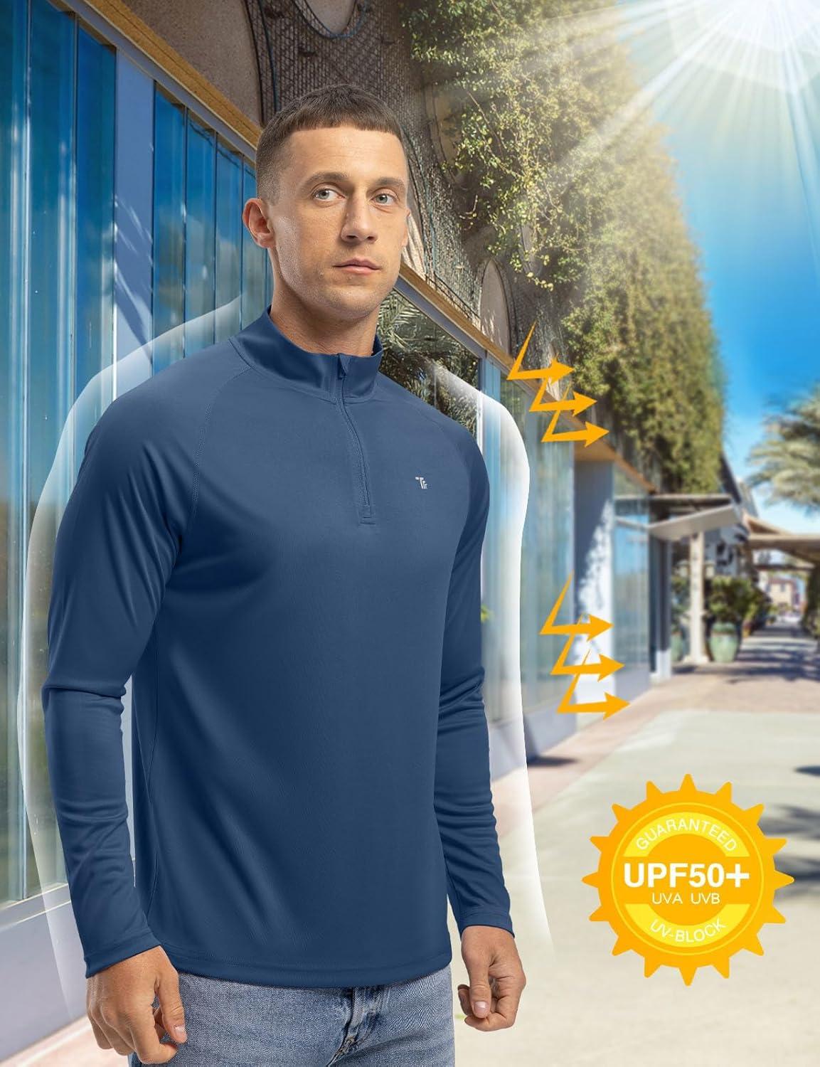 imageTBMPOY Mens Hiking Shirts 14 Zip Running Sun Protection Pullover Long Sleeve UPF 50 Lightweight Fishing Rash GuardBlue Grey1