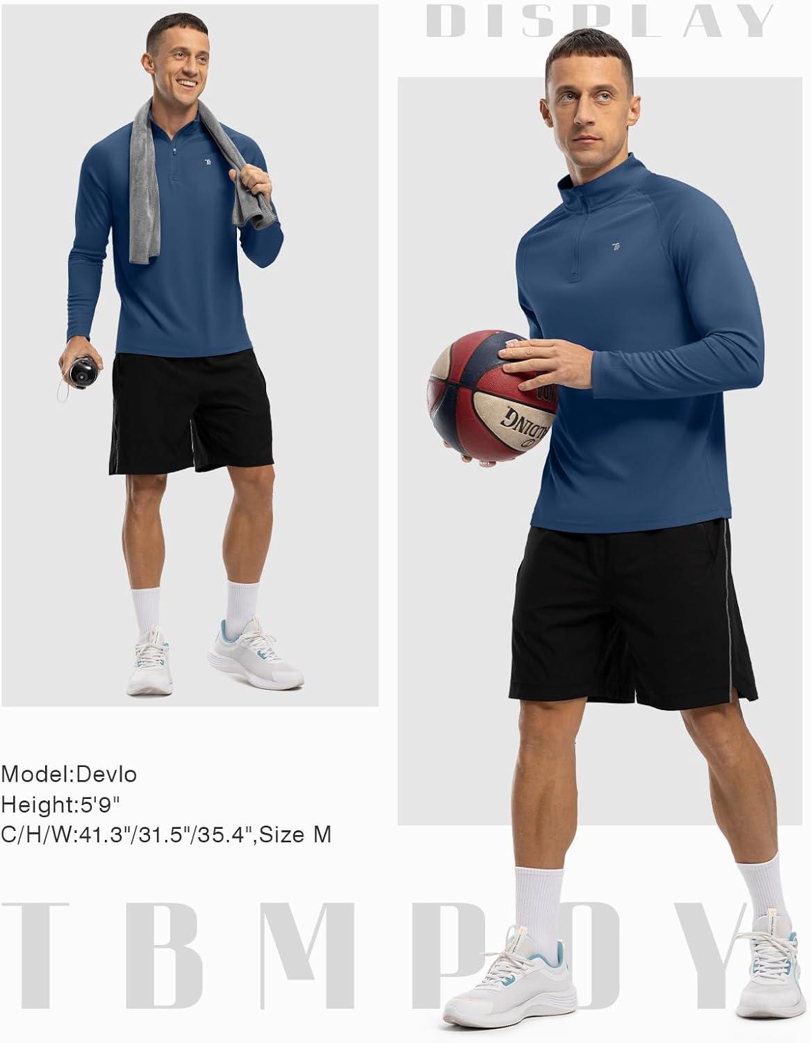 imageTBMPOY Mens Hiking Shirts 14 Zip Running Sun Protection Pullover Long Sleeve UPF 50 Lightweight Fishing Rash GuardBlue Grey1