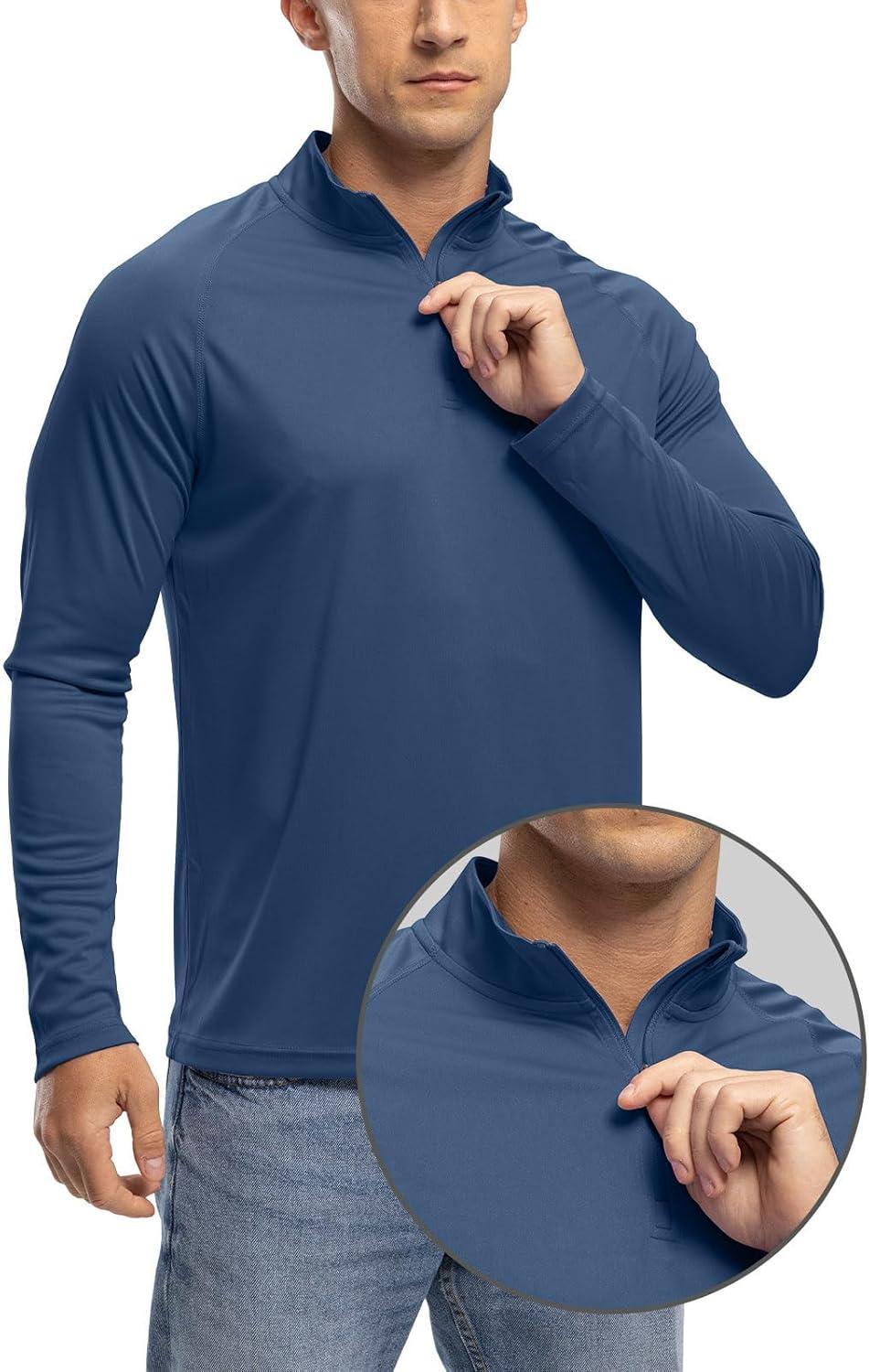 imageTBMPOY Mens Hiking Shirts 14 Zip Running Sun Protection Pullover Long Sleeve UPF 50 Lightweight Fishing Rash GuardBlue Grey1