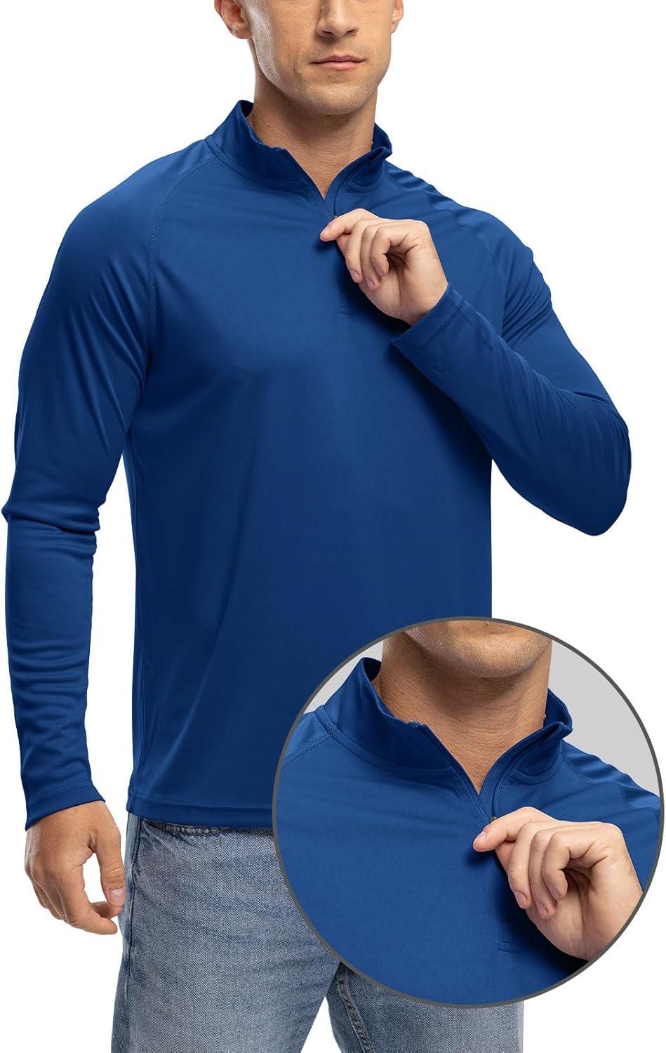 imageTBMPOY Mens Hiking Shirts 14 Zip Running Sun Protection Pullover Long Sleeve UPF 50 Lightweight Fishing Rash GuardDark Blue1