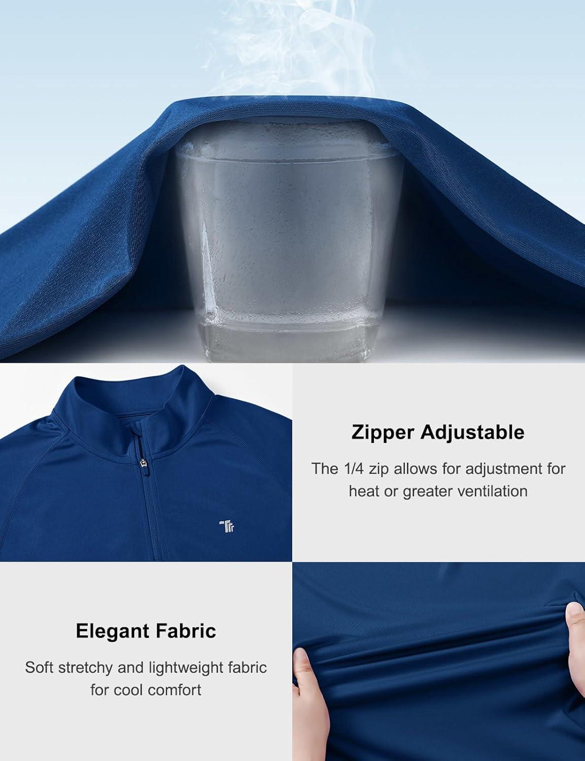 imageTBMPOY Mens Hiking Shirts 14 Zip Running Sun Protection Pullover Long Sleeve UPF 50 Lightweight Fishing Rash GuardDark Blue1