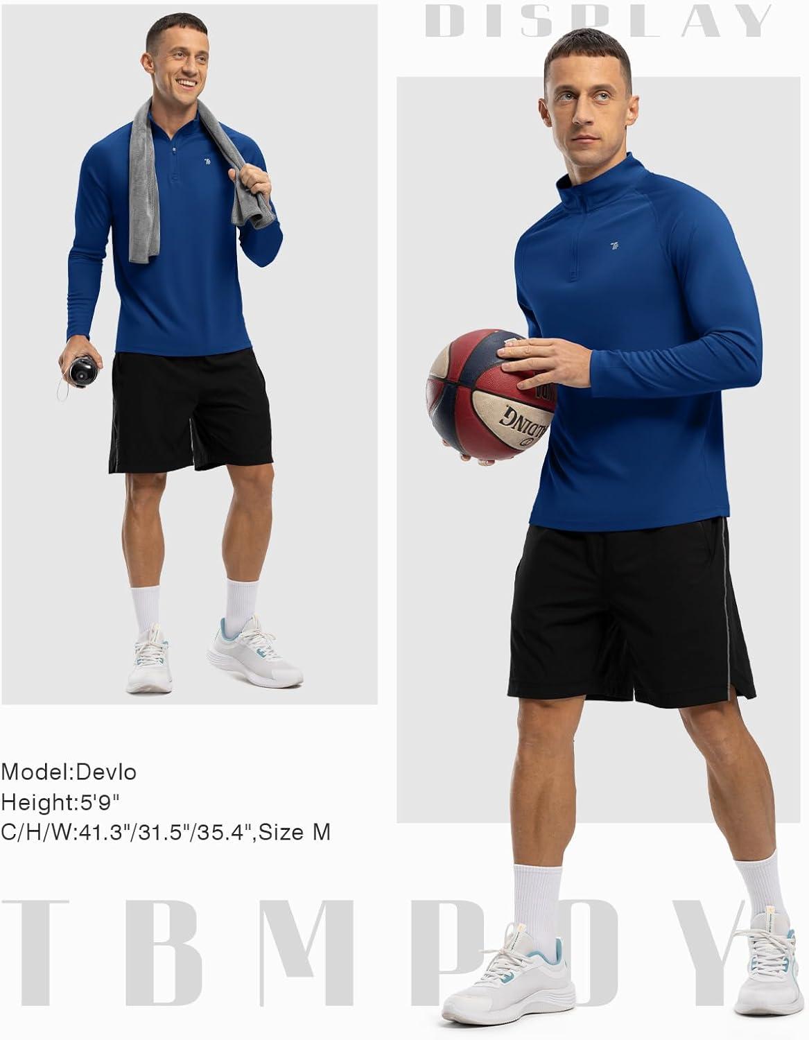 imageTBMPOY Mens Hiking Shirts 14 Zip Running Sun Protection Pullover Long Sleeve UPF 50 Lightweight Fishing Rash GuardDark Blue1