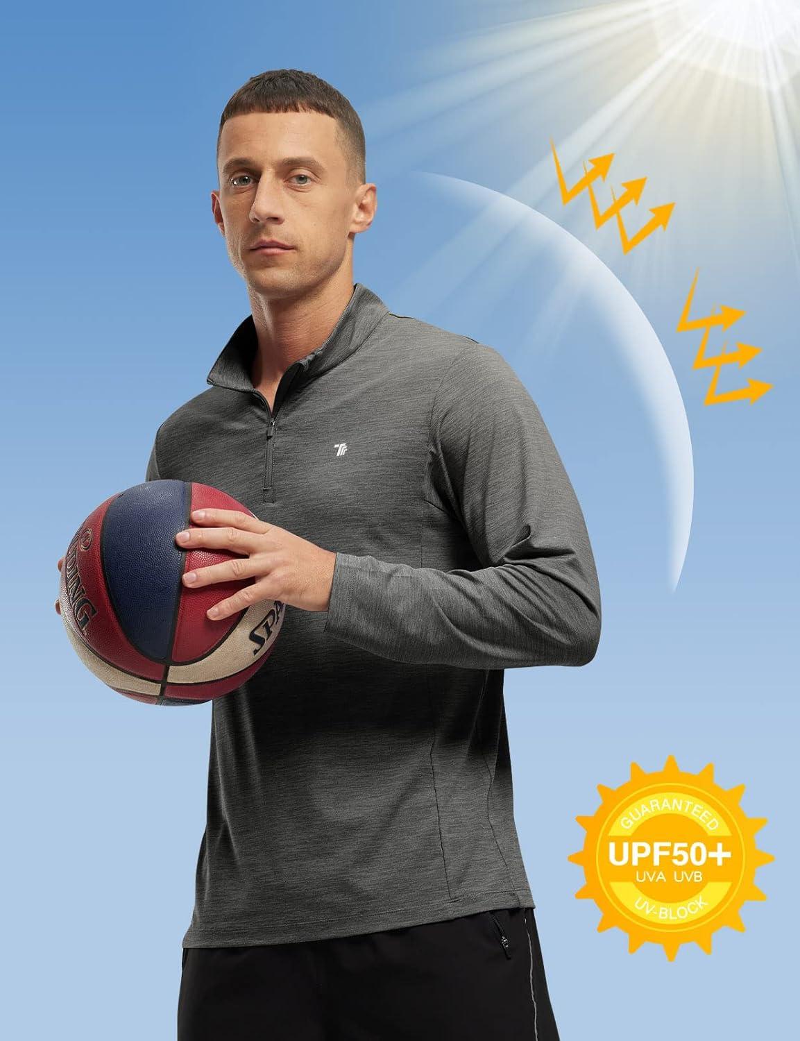 imageTBMPOY Mens Hiking Shirts 14 Zip Running Sun Protection Pullover Long Sleeve UPF 50 Lightweight Fishing Rash GuardDark Grey