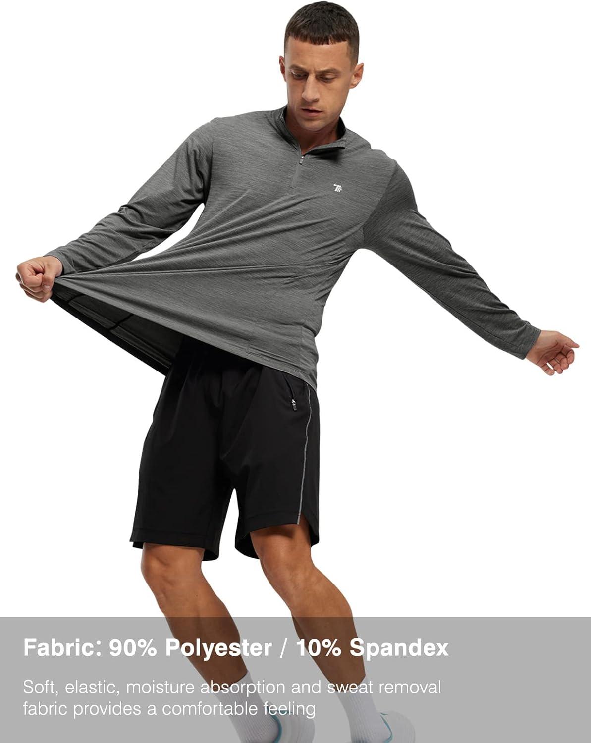 imageTBMPOY Mens Hiking Shirts 14 Zip Running Sun Protection Pullover Long Sleeve UPF 50 Lightweight Fishing Rash GuardDark Grey