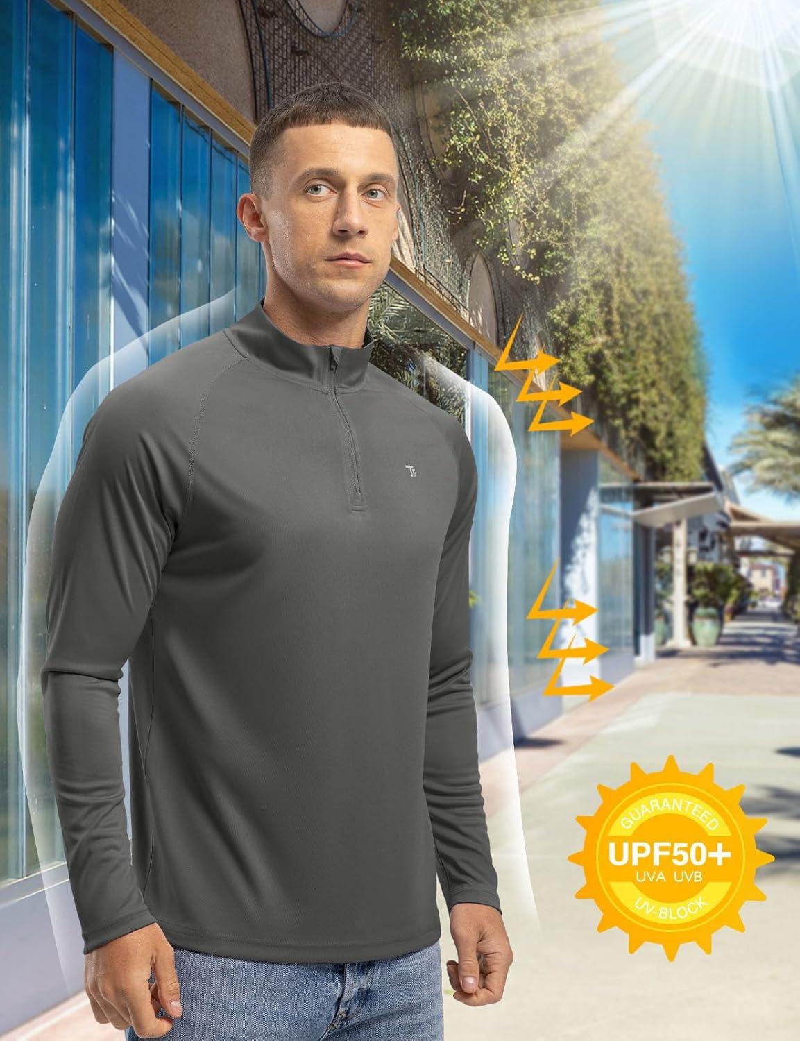 imageTBMPOY Mens Hiking Shirts 14 Zip Running Sun Protection Pullover Long Sleeve UPF 50 Lightweight Fishing Rash GuardDark Grey1