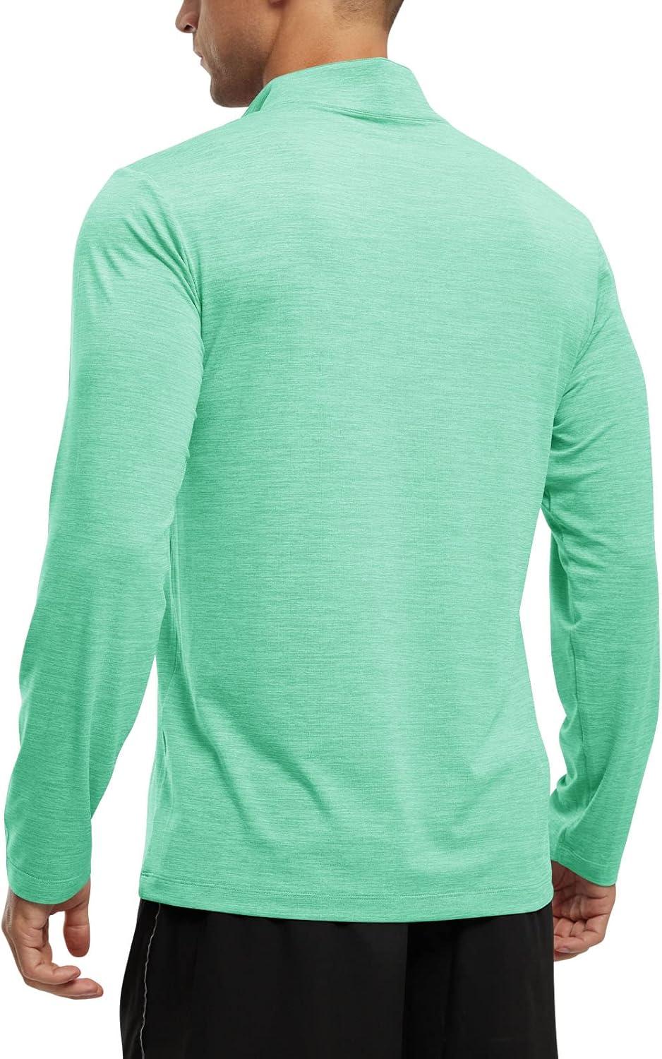 imageTBMPOY Mens Hiking Shirts 14 Zip Running Sun Protection Pullover Long Sleeve UPF 50 Lightweight Fishing Rash GuardEmerald Green