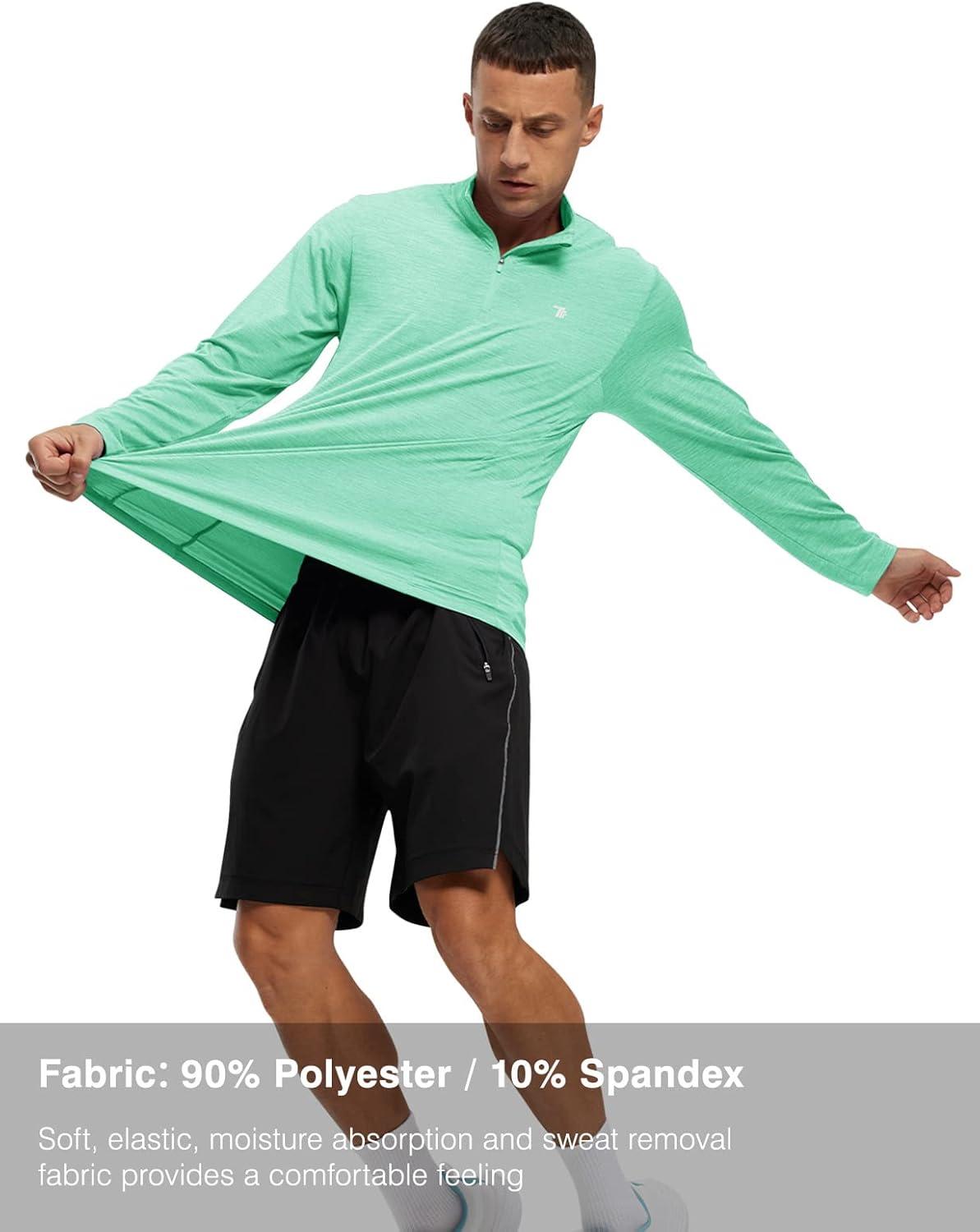 imageTBMPOY Mens Hiking Shirts 14 Zip Running Sun Protection Pullover Long Sleeve UPF 50 Lightweight Fishing Rash GuardEmerald Green