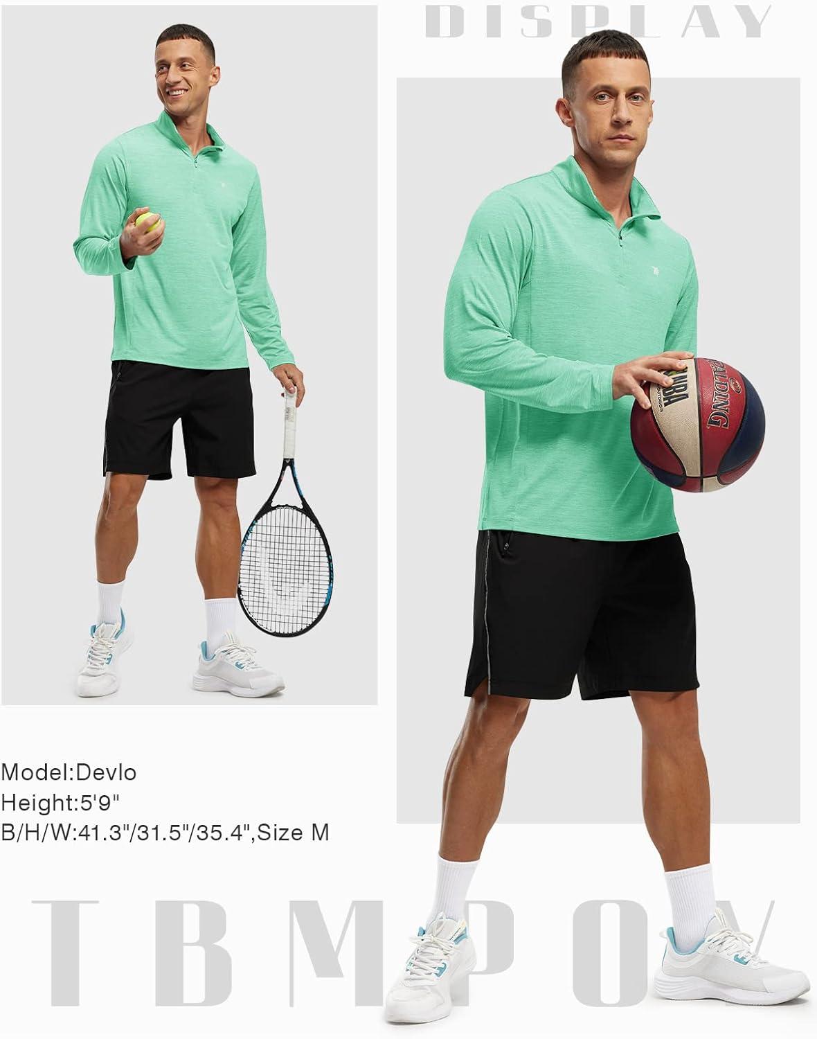 imageTBMPOY Mens Hiking Shirts 14 Zip Running Sun Protection Pullover Long Sleeve UPF 50 Lightweight Fishing Rash GuardEmerald Green