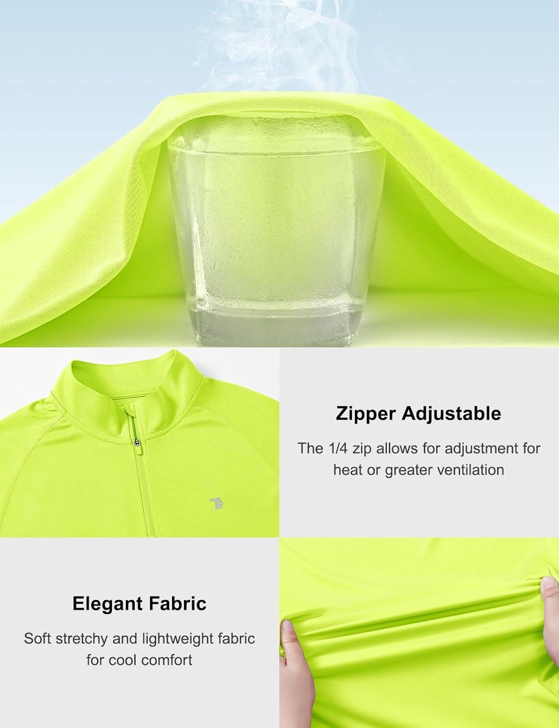 imageTBMPOY Mens Hiking Shirts 14 Zip Running Sun Protection Pullover Long Sleeve UPF 50 Lightweight Fishing Rash GuardFluorescent Green1