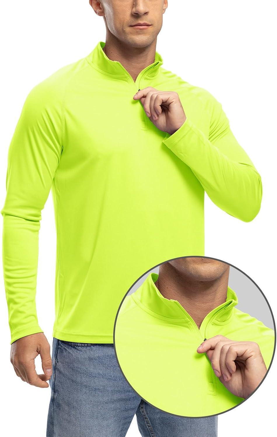 imageTBMPOY Mens Hiking Shirts 14 Zip Running Sun Protection Pullover Long Sleeve UPF 50 Lightweight Fishing Rash GuardFluorescent Green1