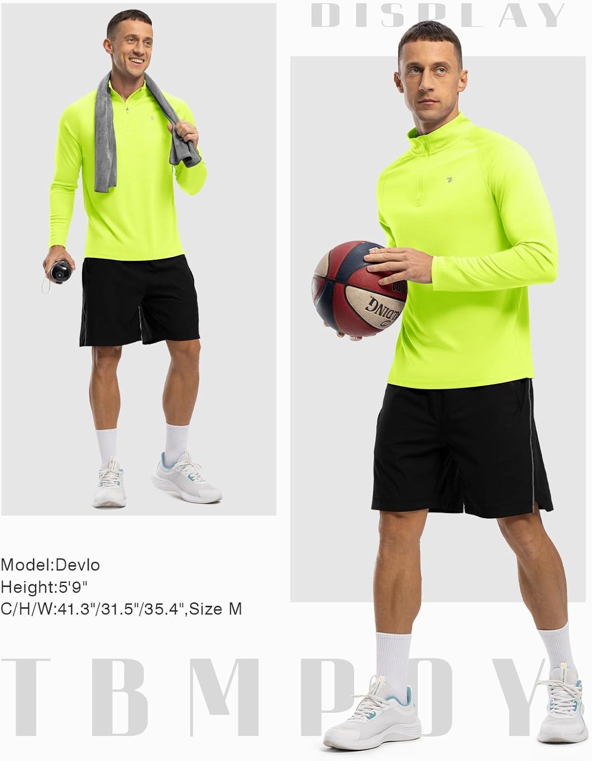 imageTBMPOY Mens Hiking Shirts 14 Zip Running Sun Protection Pullover Long Sleeve UPF 50 Lightweight Fishing Rash GuardFluorescent Green1