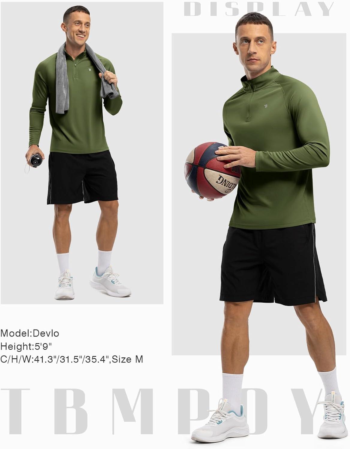 imageTBMPOY Mens Hiking Shirts 14 Zip Running Sun Protection Pullover Long Sleeve UPF 50 Lightweight Fishing Rash GuardGreen1