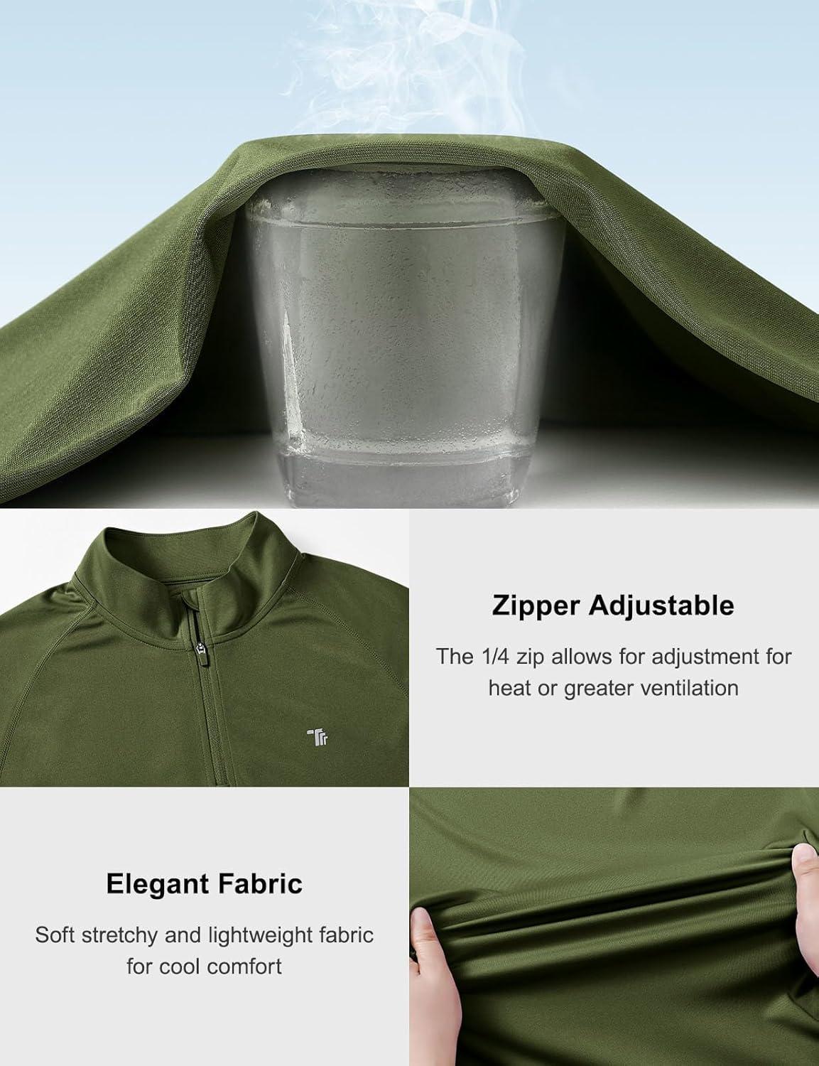 imageTBMPOY Mens Hiking Shirts 14 Zip Running Sun Protection Pullover Long Sleeve UPF 50 Lightweight Fishing Rash GuardGreen1