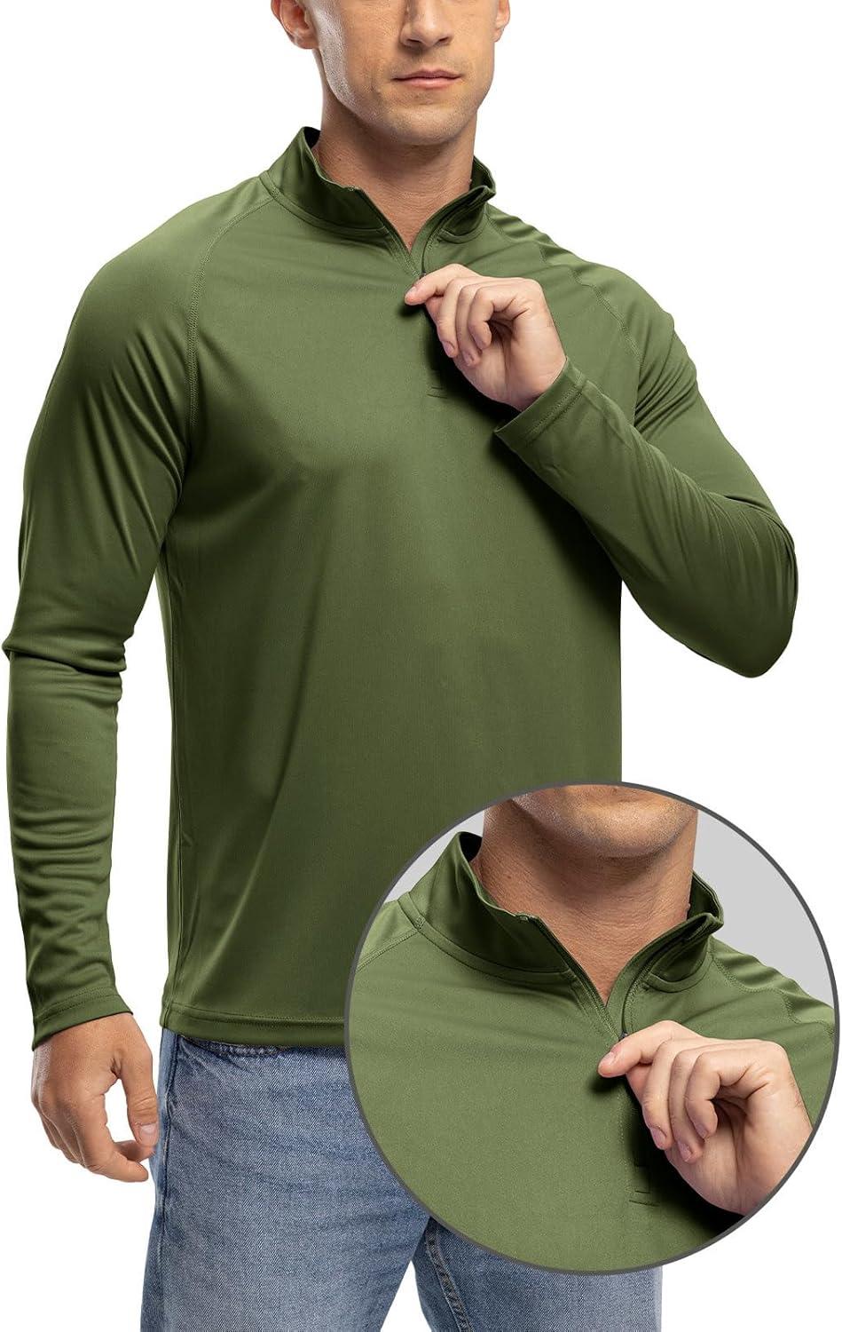 imageTBMPOY Mens Hiking Shirts 14 Zip Running Sun Protection Pullover Long Sleeve UPF 50 Lightweight Fishing Rash GuardGreen1
