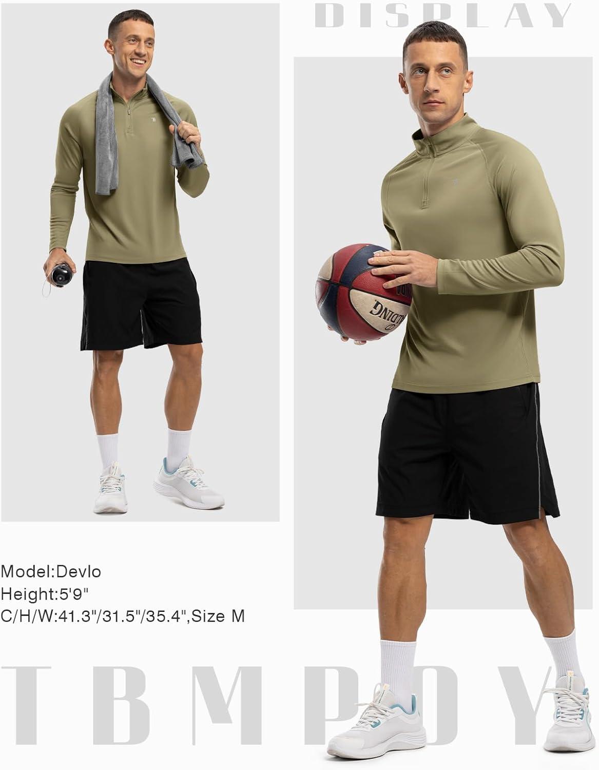 imageTBMPOY Mens Hiking Shirts 14 Zip Running Sun Protection Pullover Long Sleeve UPF 50 Lightweight Fishing Rash GuardKhaki1