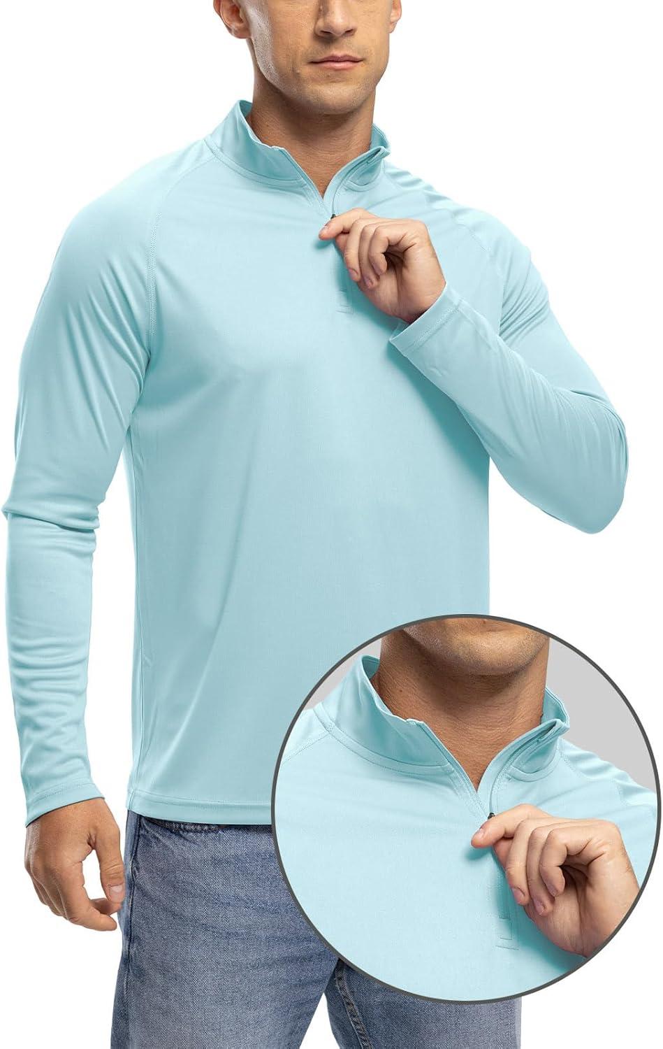 imageTBMPOY Mens Hiking Shirts 14 Zip Running Sun Protection Pullover Long Sleeve UPF 50 Lightweight Fishing Rash GuardLight Blue1