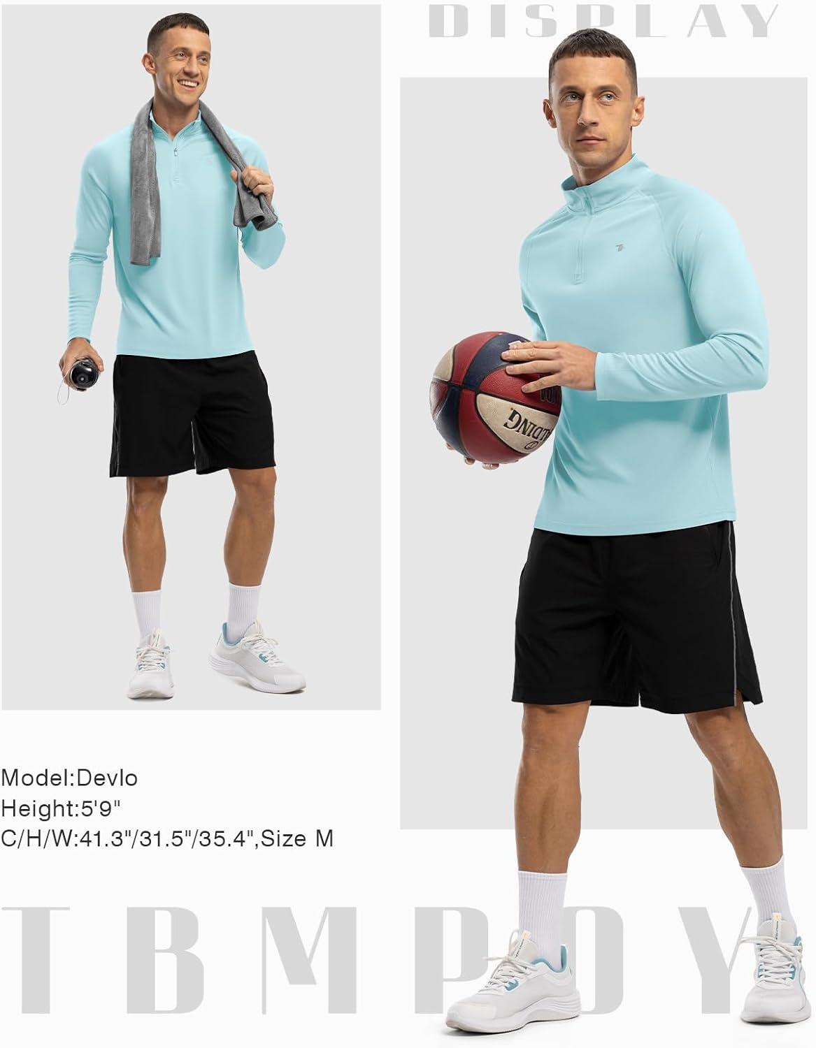 imageTBMPOY Mens Hiking Shirts 14 Zip Running Sun Protection Pullover Long Sleeve UPF 50 Lightweight Fishing Rash GuardLight Blue1