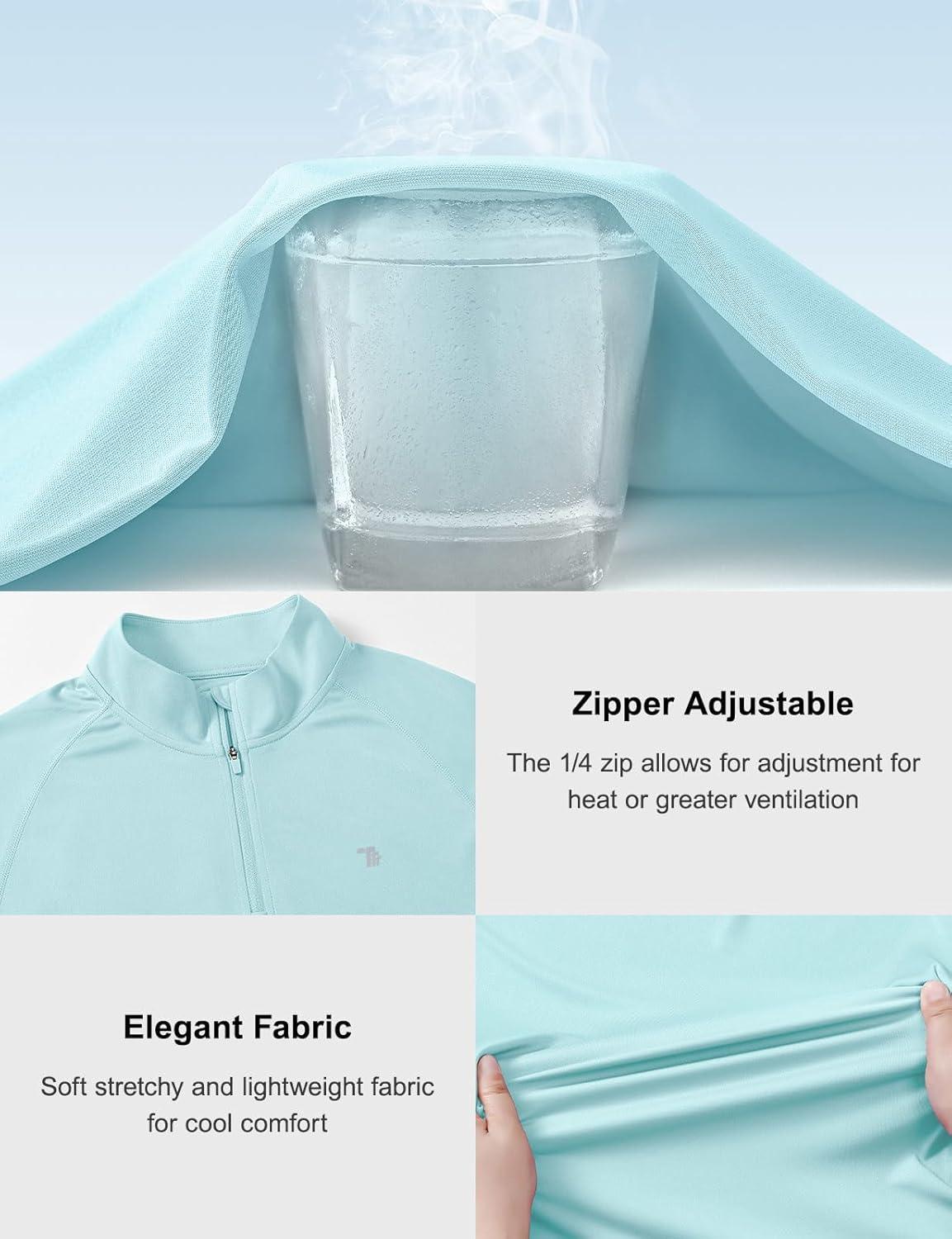 imageTBMPOY Mens Hiking Shirts 14 Zip Running Sun Protection Pullover Long Sleeve UPF 50 Lightweight Fishing Rash GuardLight Blue1