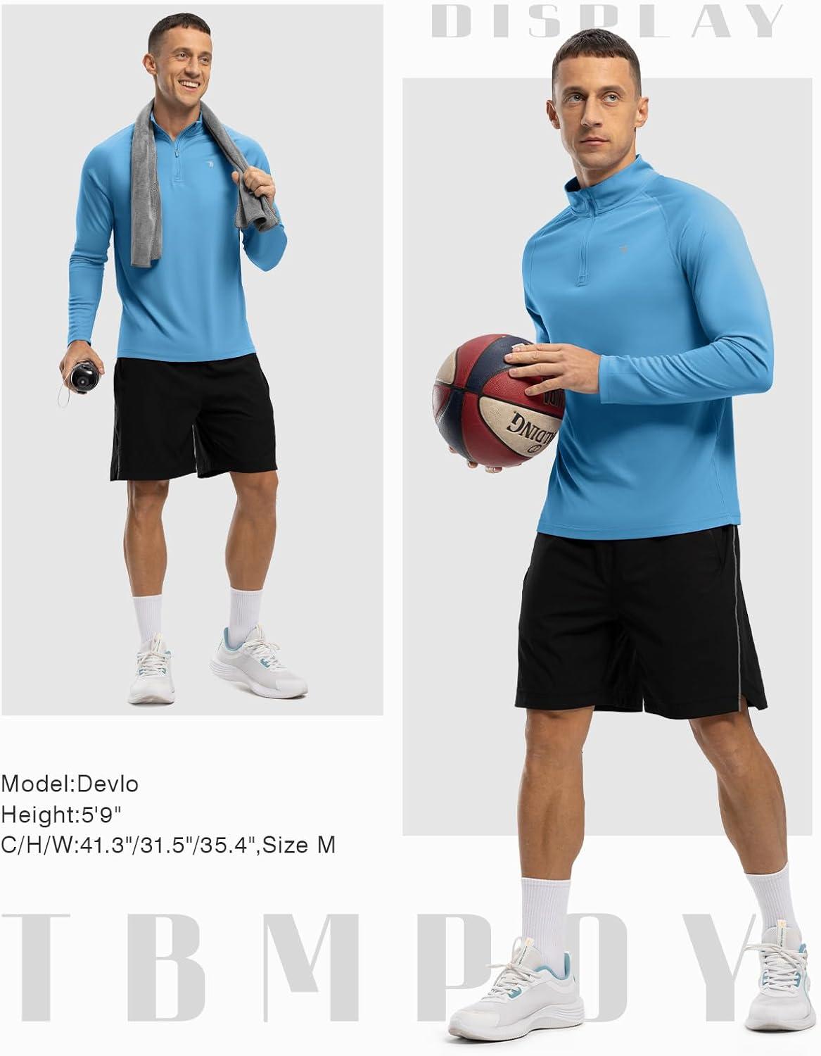imageTBMPOY Mens Hiking Shirts 14 Zip Running Sun Protection Pullover Long Sleeve UPF 50 Lightweight Fishing Rash GuardMedium Blue1