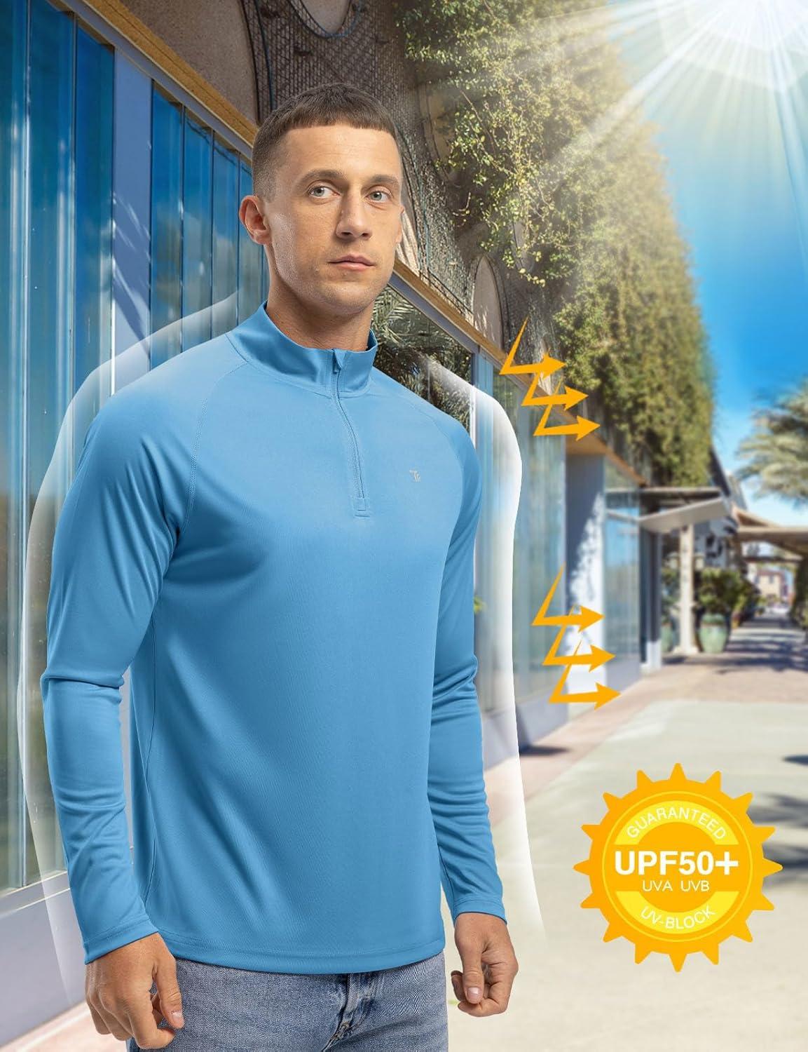 imageTBMPOY Mens Hiking Shirts 14 Zip Running Sun Protection Pullover Long Sleeve UPF 50 Lightweight Fishing Rash GuardMedium Blue1