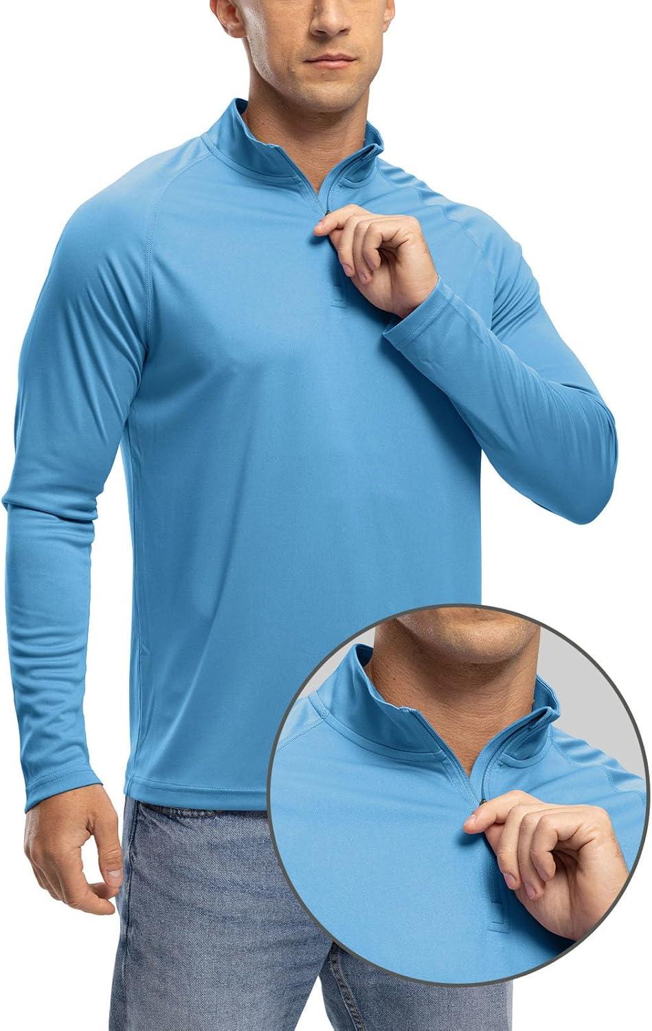 imageTBMPOY Mens Hiking Shirts 14 Zip Running Sun Protection Pullover Long Sleeve UPF 50 Lightweight Fishing Rash GuardMedium Blue1