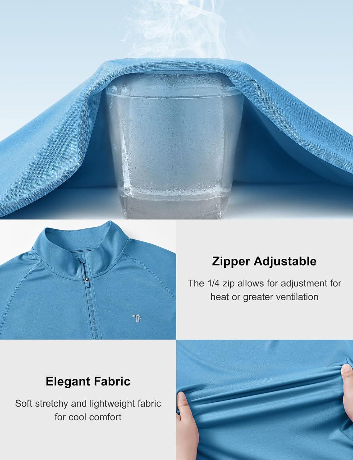 imageTBMPOY Mens Hiking Shirts 14 Zip Running Sun Protection Pullover Long Sleeve UPF 50 Lightweight Fishing Rash GuardMedium Blue1