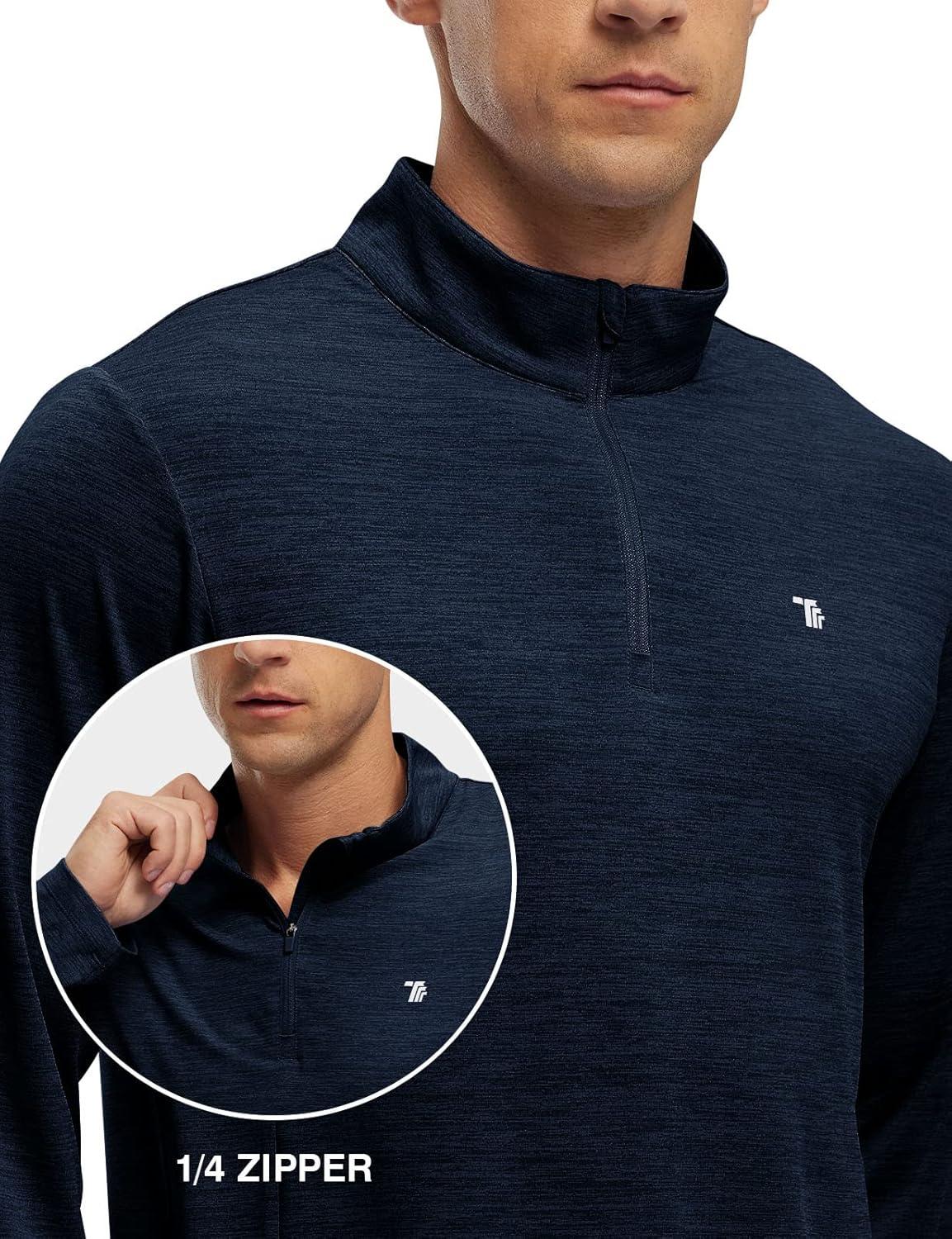 imageTBMPOY Mens Hiking Shirts 14 Zip Running Sun Protection Pullover Long Sleeve UPF 50 Lightweight Fishing Rash GuardNavy Blue