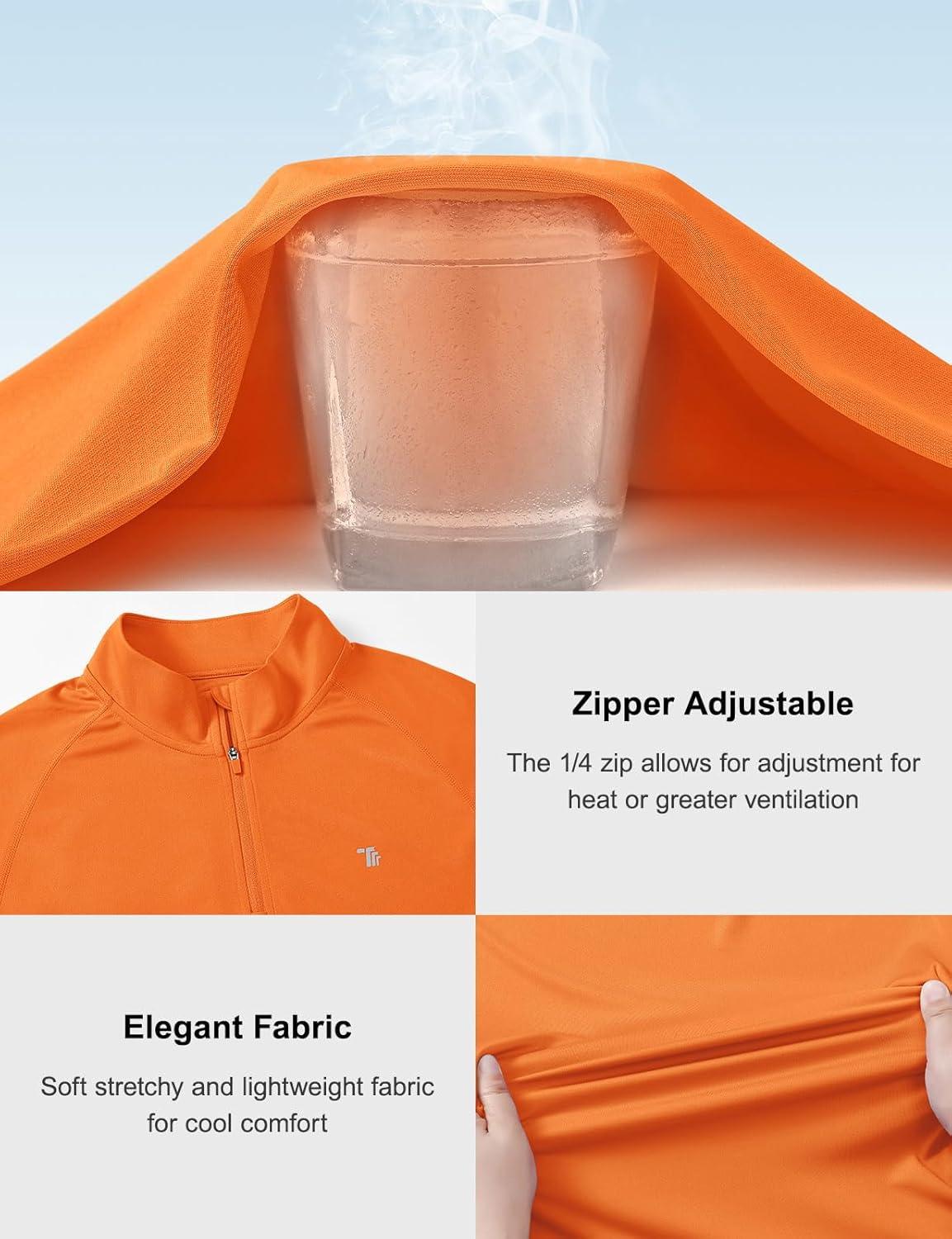 imageTBMPOY Mens Hiking Shirts 14 Zip Running Sun Protection Pullover Long Sleeve UPF 50 Lightweight Fishing Rash GuardOrange1