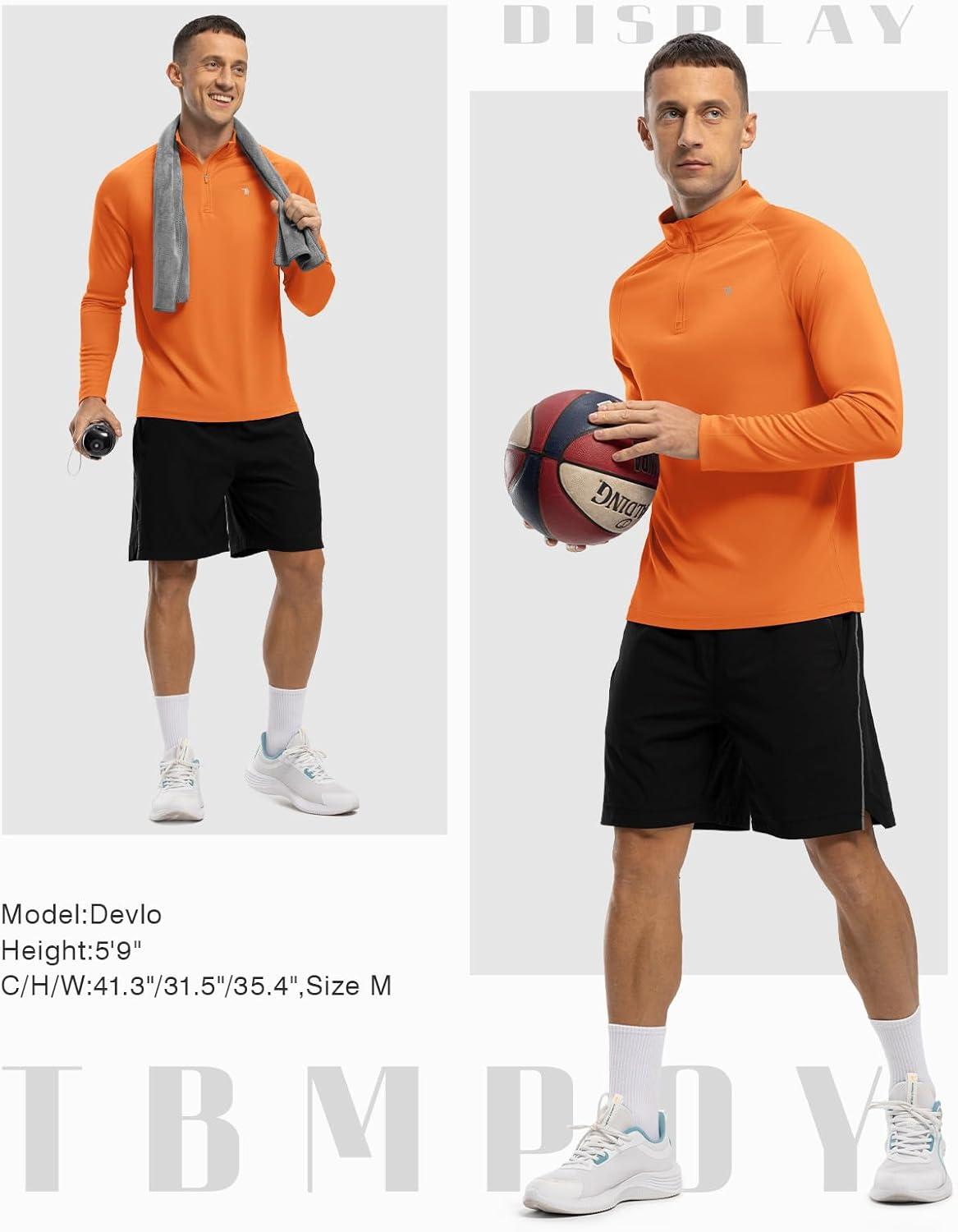 imageTBMPOY Mens Hiking Shirts 14 Zip Running Sun Protection Pullover Long Sleeve UPF 50 Lightweight Fishing Rash GuardOrange1