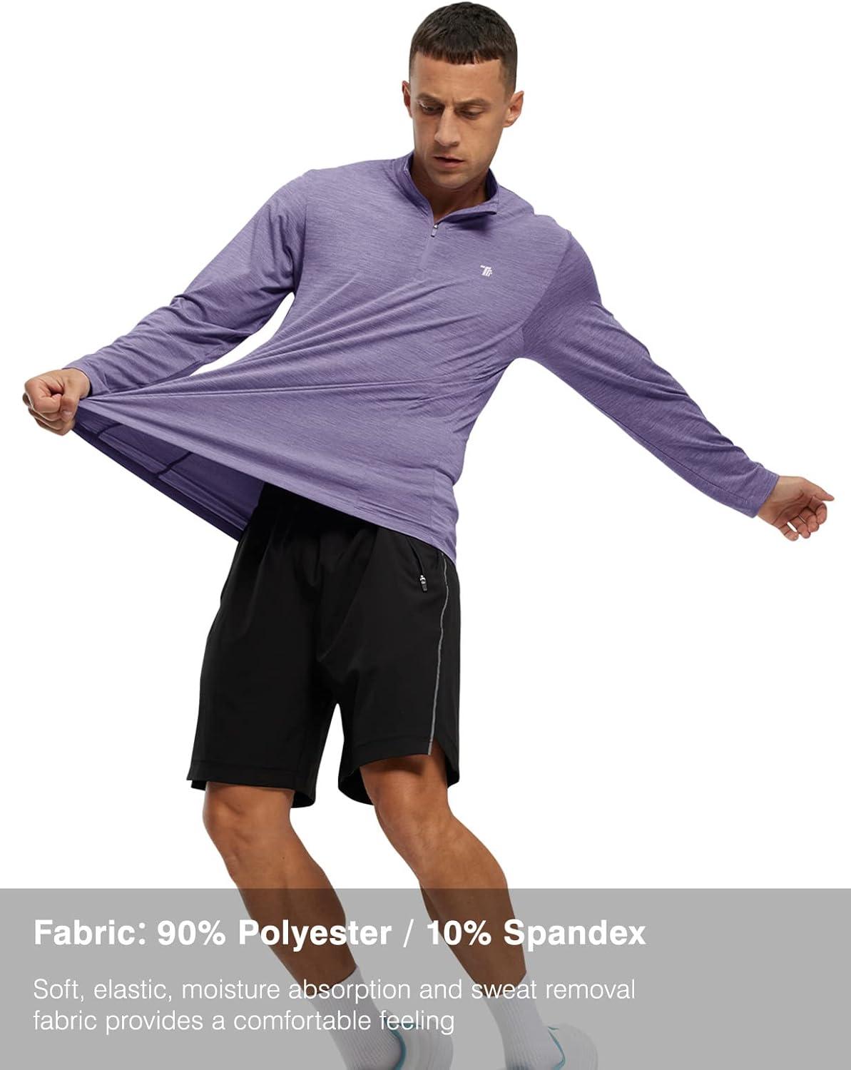 imageTBMPOY Mens Hiking Shirts 14 Zip Running Sun Protection Pullover Long Sleeve UPF 50 Lightweight Fishing Rash GuardPurple