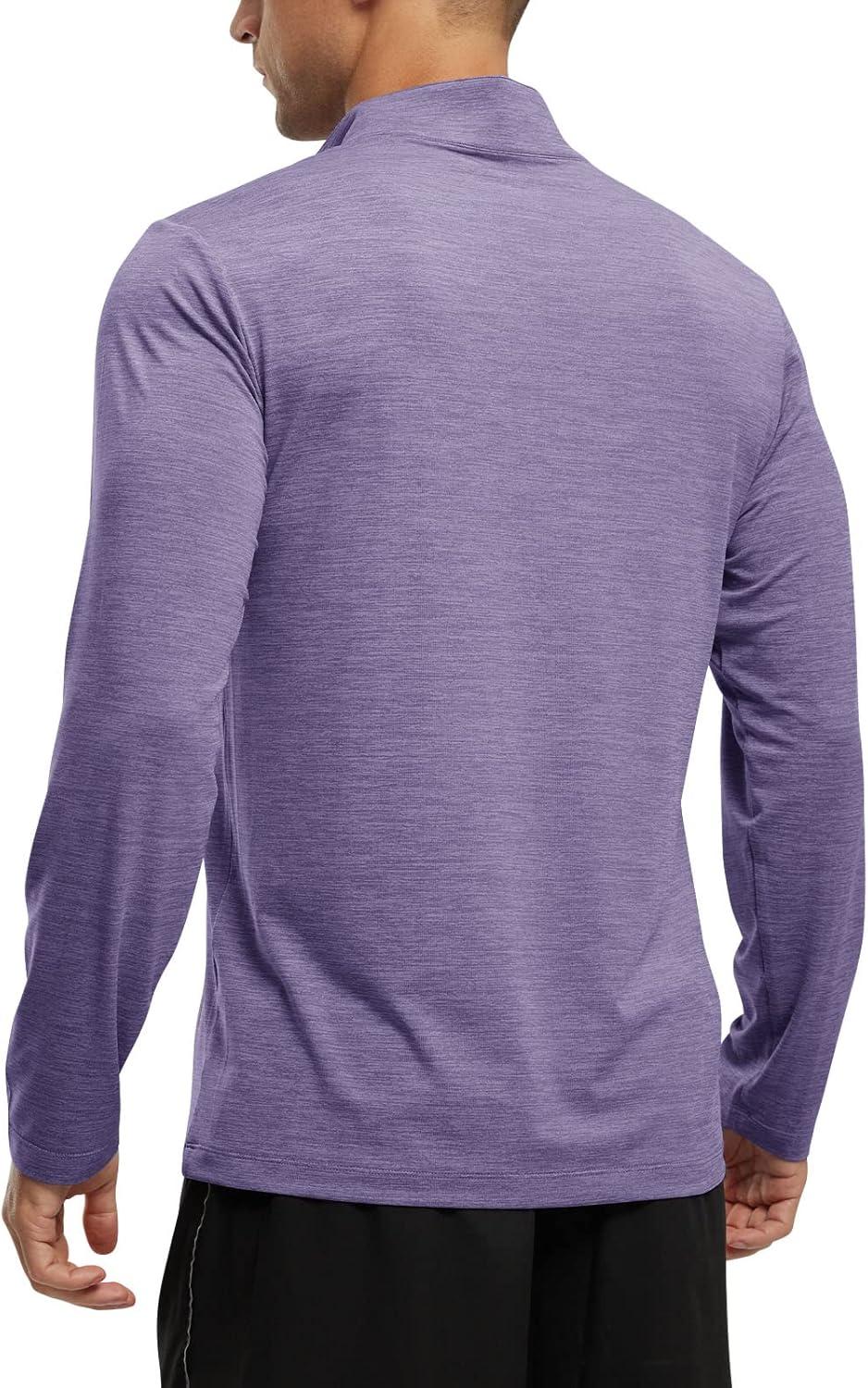 imageTBMPOY Mens Hiking Shirts 14 Zip Running Sun Protection Pullover Long Sleeve UPF 50 Lightweight Fishing Rash GuardPurple