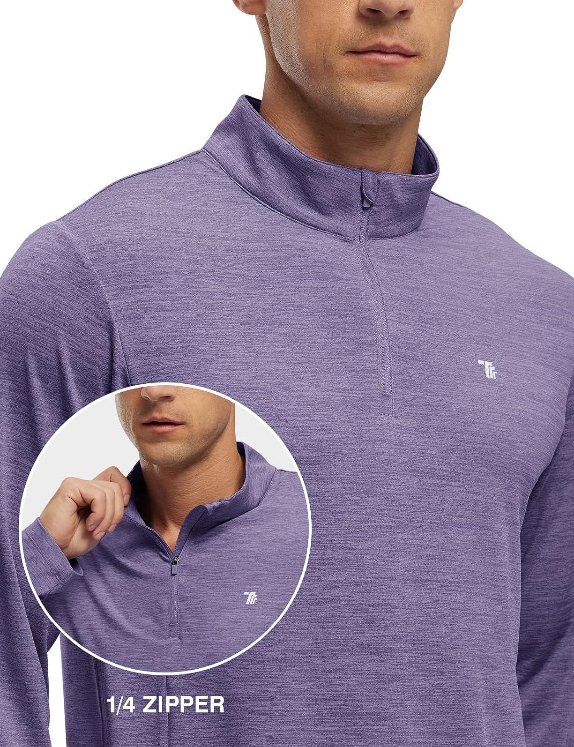 imageTBMPOY Mens Hiking Shirts 14 Zip Running Sun Protection Pullover Long Sleeve UPF 50 Lightweight Fishing Rash GuardPurple