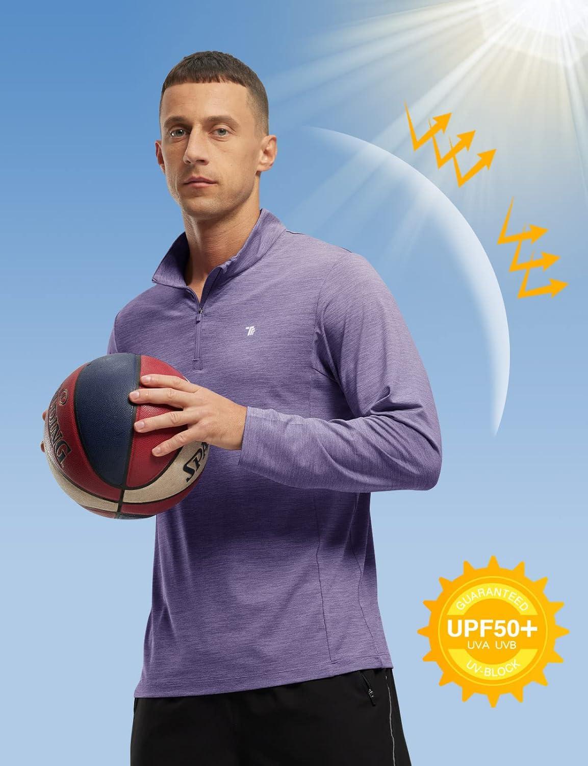 imageTBMPOY Mens Hiking Shirts 14 Zip Running Sun Protection Pullover Long Sleeve UPF 50 Lightweight Fishing Rash GuardPurple