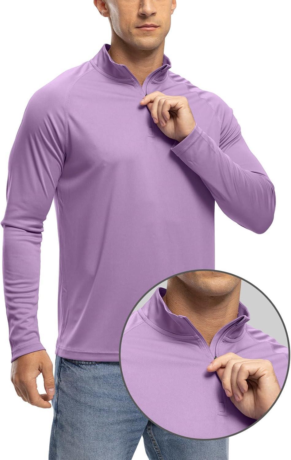imageTBMPOY Mens Hiking Shirts 14 Zip Running Sun Protection Pullover Long Sleeve UPF 50 Lightweight Fishing Rash GuardPurple1