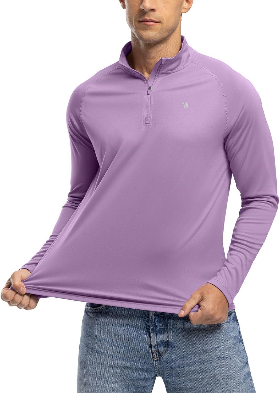 imageTBMPOY Mens Hiking Shirts 14 Zip Running Sun Protection Pullover Long Sleeve UPF 50 Lightweight Fishing Rash GuardPurple1