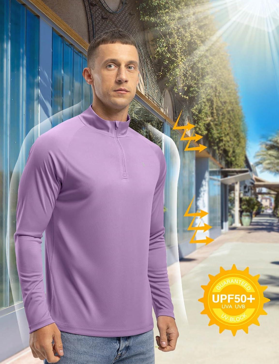 imageTBMPOY Mens Hiking Shirts 14 Zip Running Sun Protection Pullover Long Sleeve UPF 50 Lightweight Fishing Rash GuardPurple1