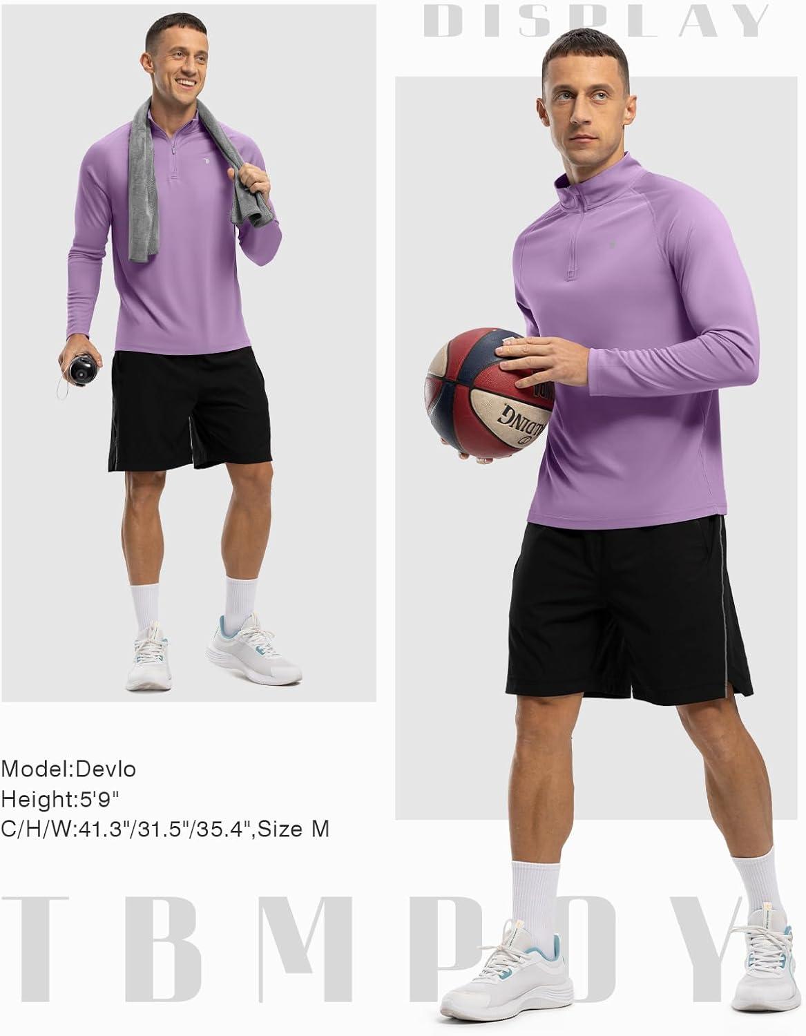 imageTBMPOY Mens Hiking Shirts 14 Zip Running Sun Protection Pullover Long Sleeve UPF 50 Lightweight Fishing Rash GuardPurple1