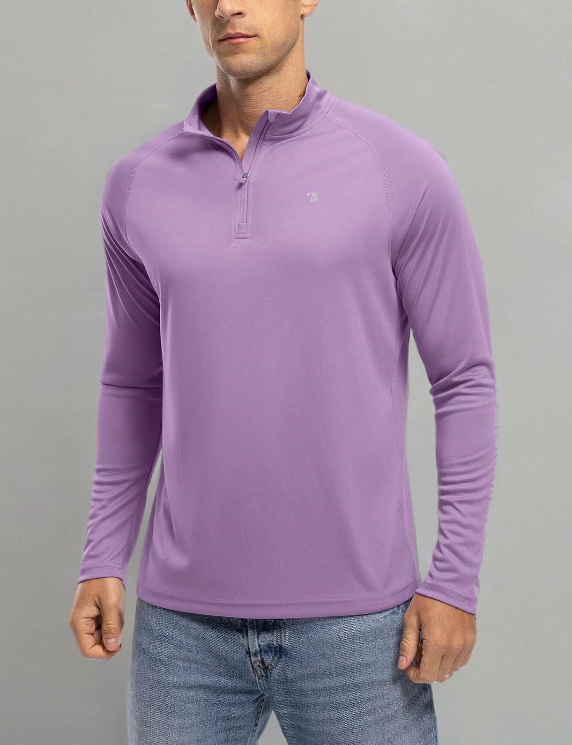 imageTBMPOY Mens Hiking Shirts 14 Zip Running Sun Protection Pullover Long Sleeve UPF 50 Lightweight Fishing Rash GuardPurple1