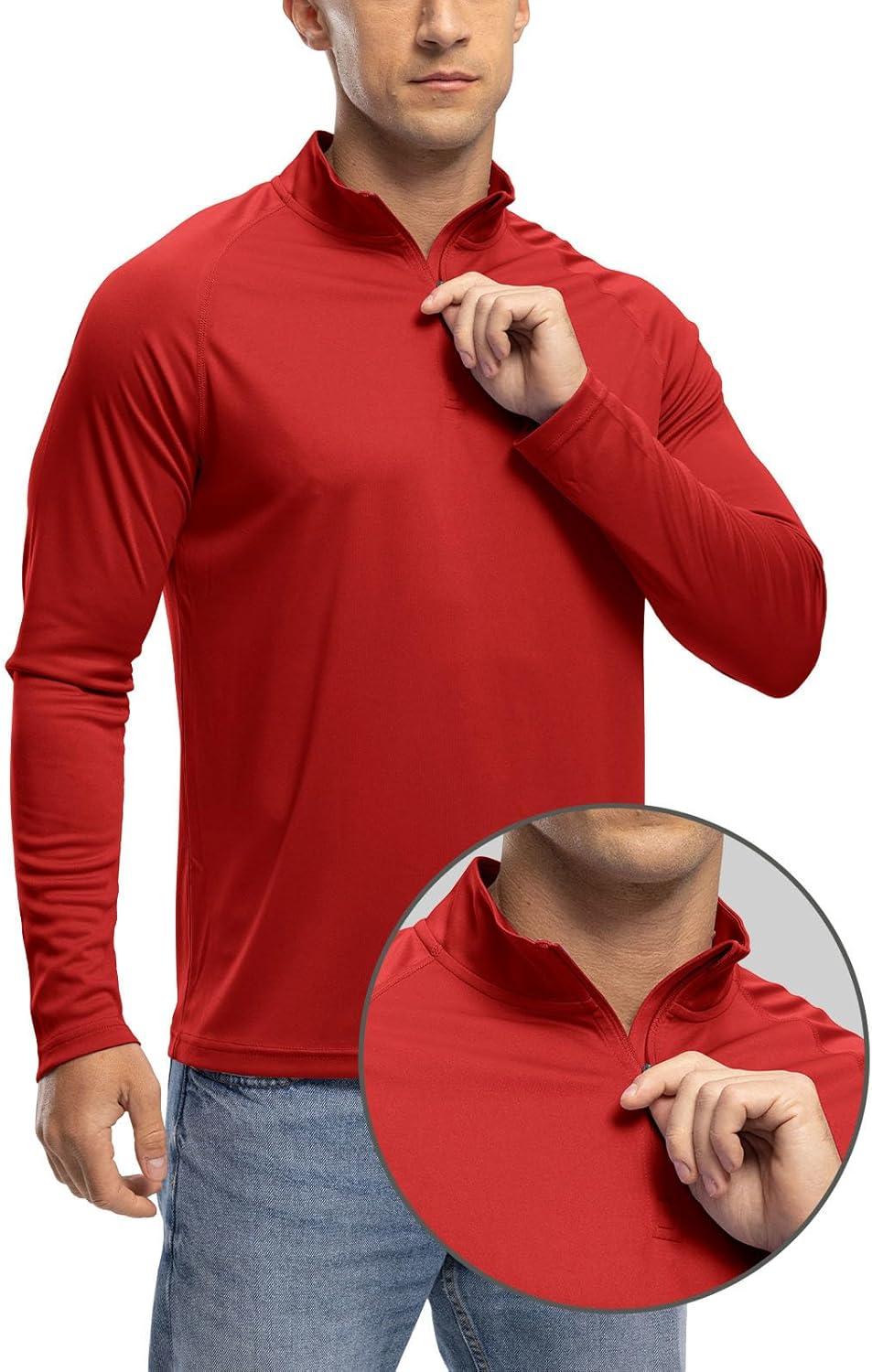 imageTBMPOY Mens Hiking Shirts 14 Zip Running Sun Protection Pullover Long Sleeve UPF 50 Lightweight Fishing Rash GuardRed1