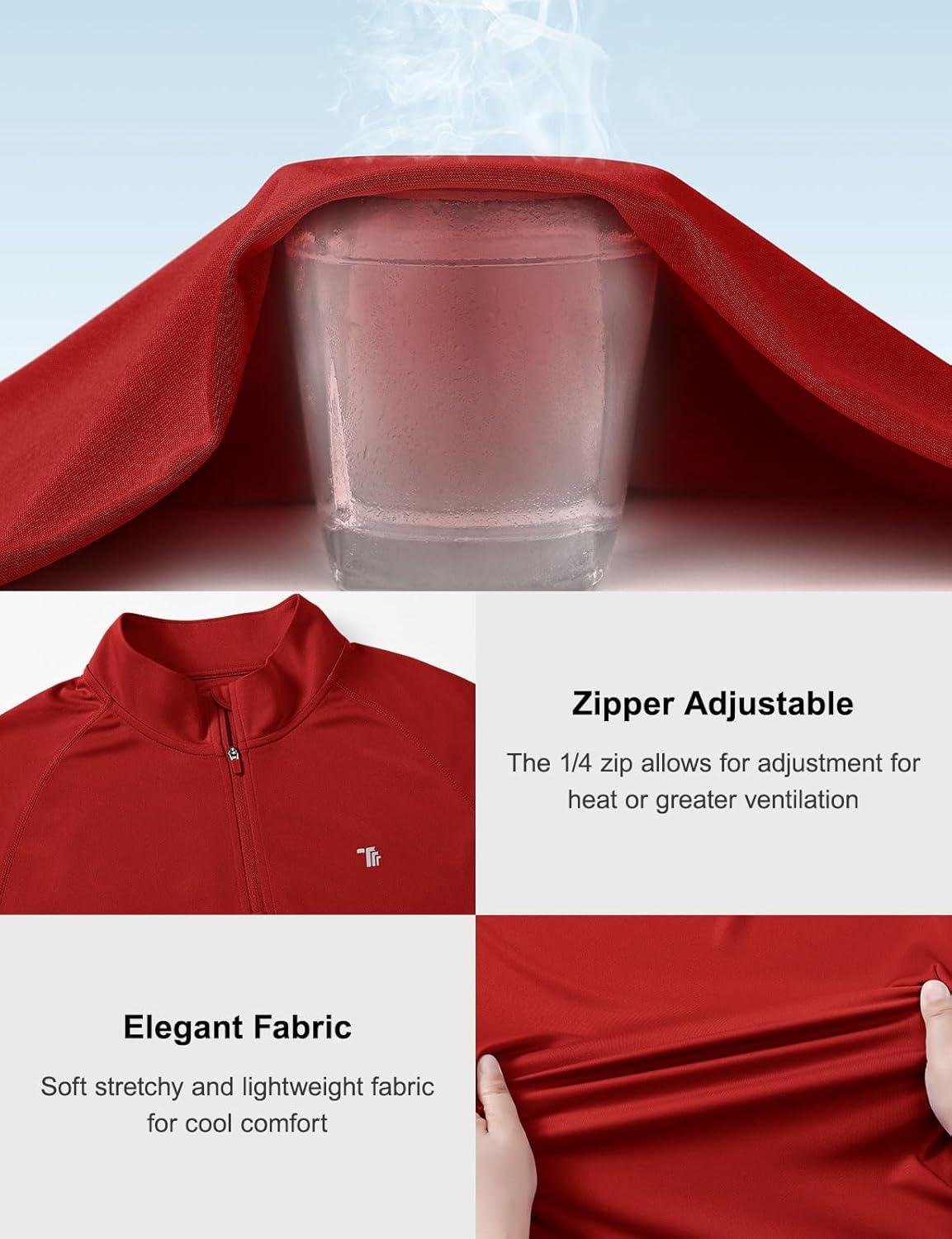 imageTBMPOY Mens Hiking Shirts 14 Zip Running Sun Protection Pullover Long Sleeve UPF 50 Lightweight Fishing Rash GuardRed1