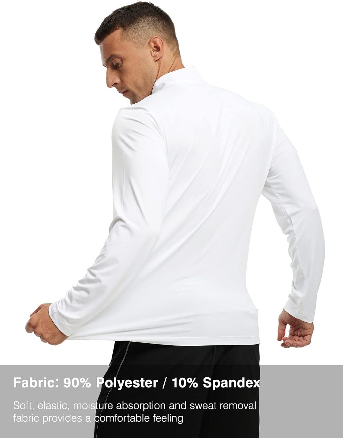 imageTBMPOY Mens Hiking Shirts 14 Zip Running Sun Protection Pullover Long Sleeve UPF 50 Lightweight Fishing Rash GuardWhite