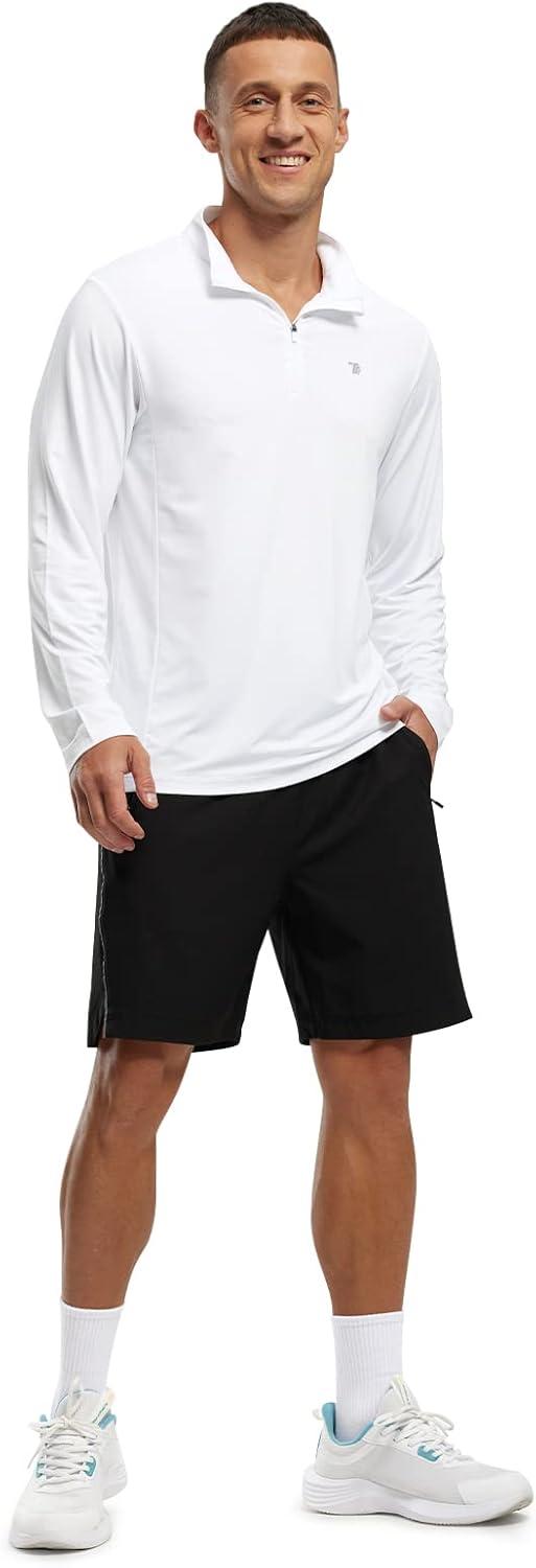 imageTBMPOY Mens Hiking Shirts 14 Zip Running Sun Protection Pullover Long Sleeve UPF 50 Lightweight Fishing Rash GuardWhite
