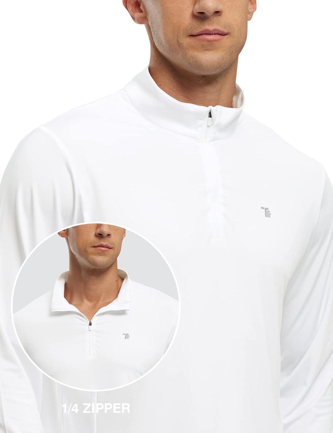 imageTBMPOY Mens Hiking Shirts 14 Zip Running Sun Protection Pullover Long Sleeve UPF 50 Lightweight Fishing Rash GuardWhite