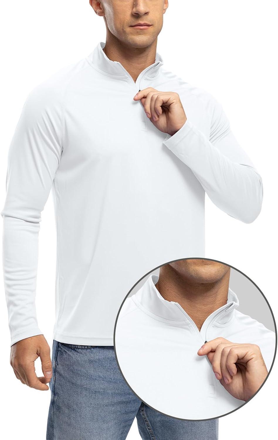 imageTBMPOY Mens Hiking Shirts 14 Zip Running Sun Protection Pullover Long Sleeve UPF 50 Lightweight Fishing Rash GuardWhite1