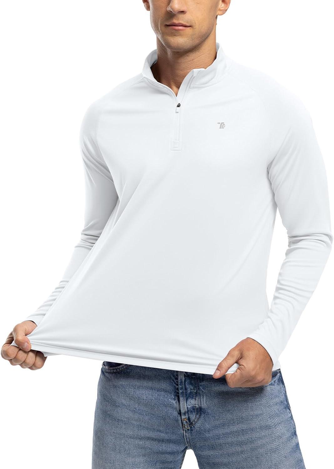 imageTBMPOY Mens Hiking Shirts 14 Zip Running Sun Protection Pullover Long Sleeve UPF 50 Lightweight Fishing Rash GuardWhite1