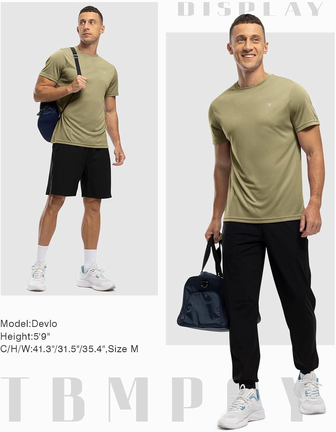 imageTBMPOY Mens Hiking Shirts Short Sleeve Athletic Dry Fit Waterproof Shirts Running Gym Active Performance T Shirts Khaki XL