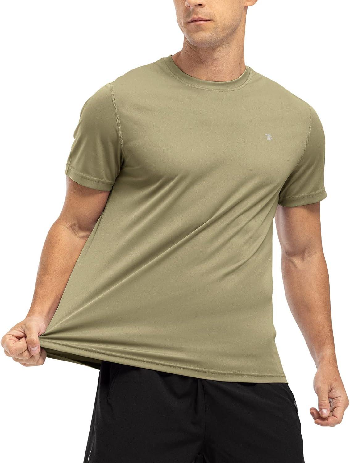 imageTBMPOY Mens Hiking Shirts Short Sleeve Athletic Dry Fit Waterproof Shirts Running Gym Active Performance T Shirts Khaki XL