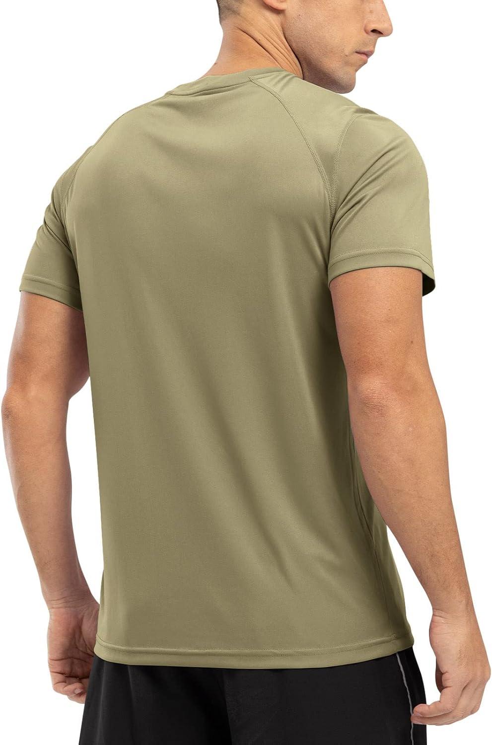 imageTBMPOY Mens Hiking Shirts Short Sleeve Athletic Dry Fit Waterproof Shirts Running Gym Active Performance T Shirts Khaki XL